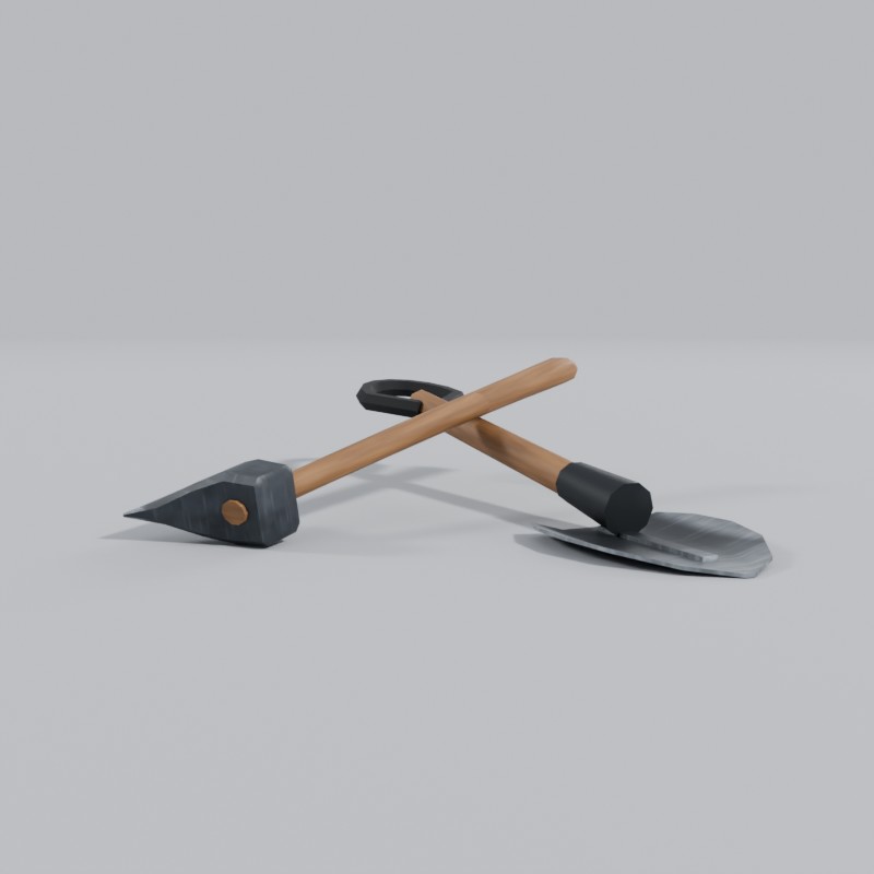 Camp axe and short shovel, crossed | Momatio Asset Lab