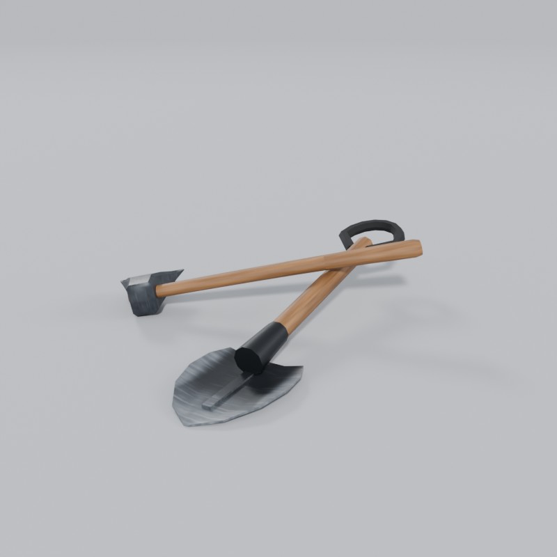 Camp axe and short shovel, crossed | Momatio Asset Lab