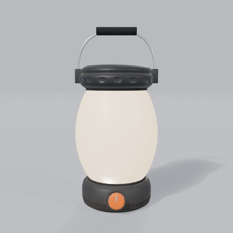 LED camp lantern with wire bail, front view