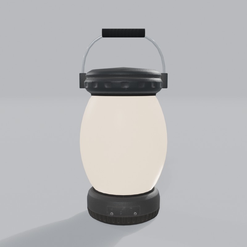 LED camp lantern with wire bail, back view