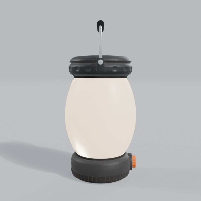 LED camp lantern with wire bail, left view