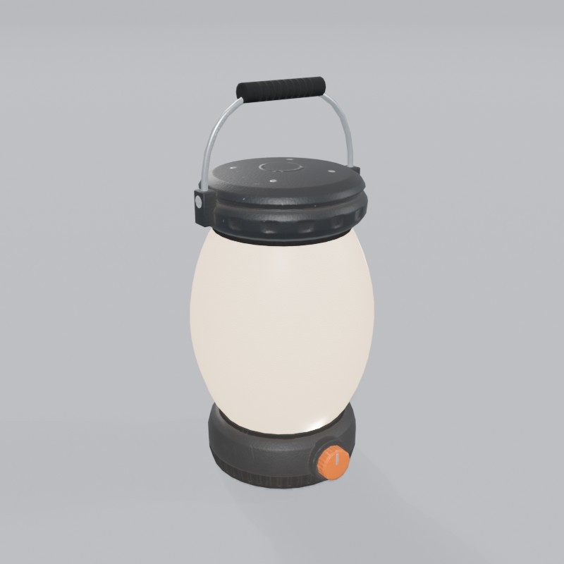 LED camp lantern with wire bail, three-quarter view