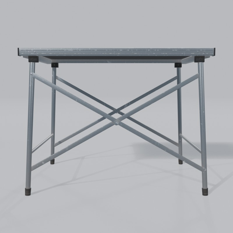 Folding aluminum roll-up camp table, front view