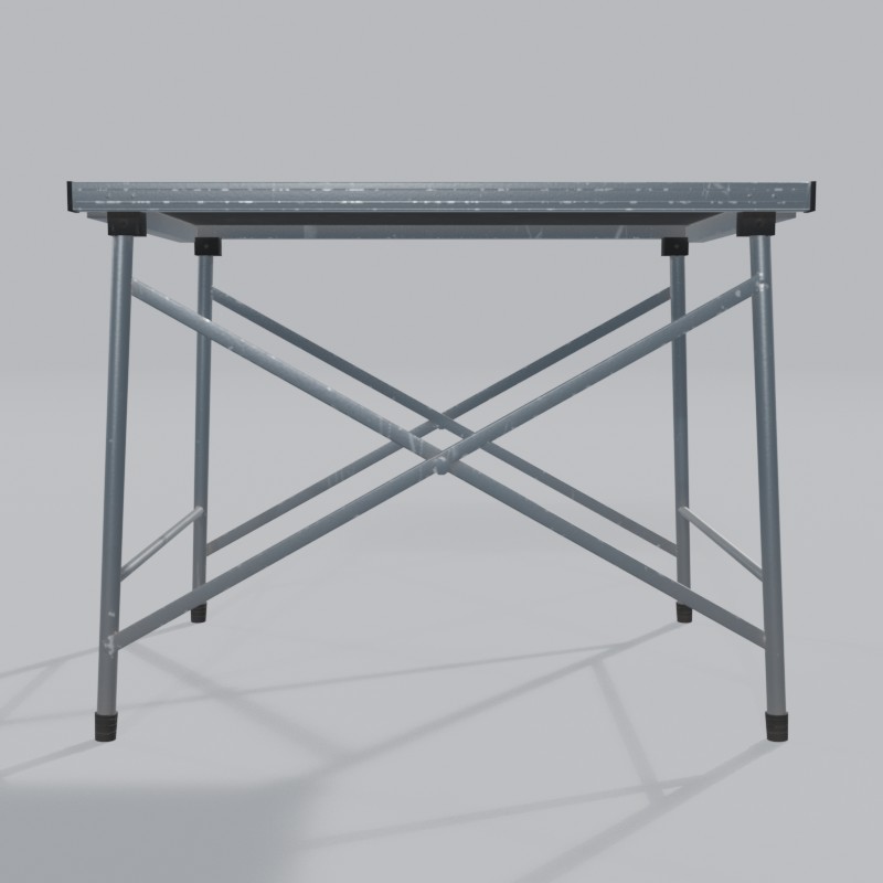 Folding aluminum roll-up camp table, back view