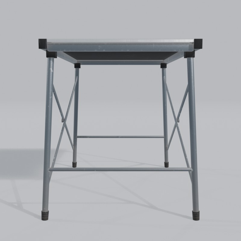 Folding aluminum roll-up camp table, left view