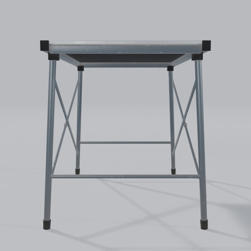 Folding aluminum roll-up camp table, right view