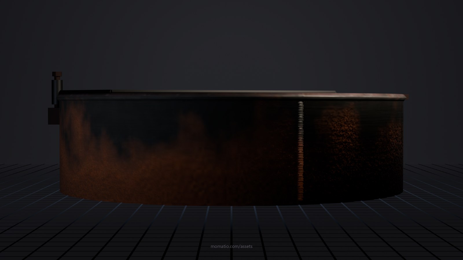Forest Service steel campfire ring in a dark photo studio, lit like a product shot