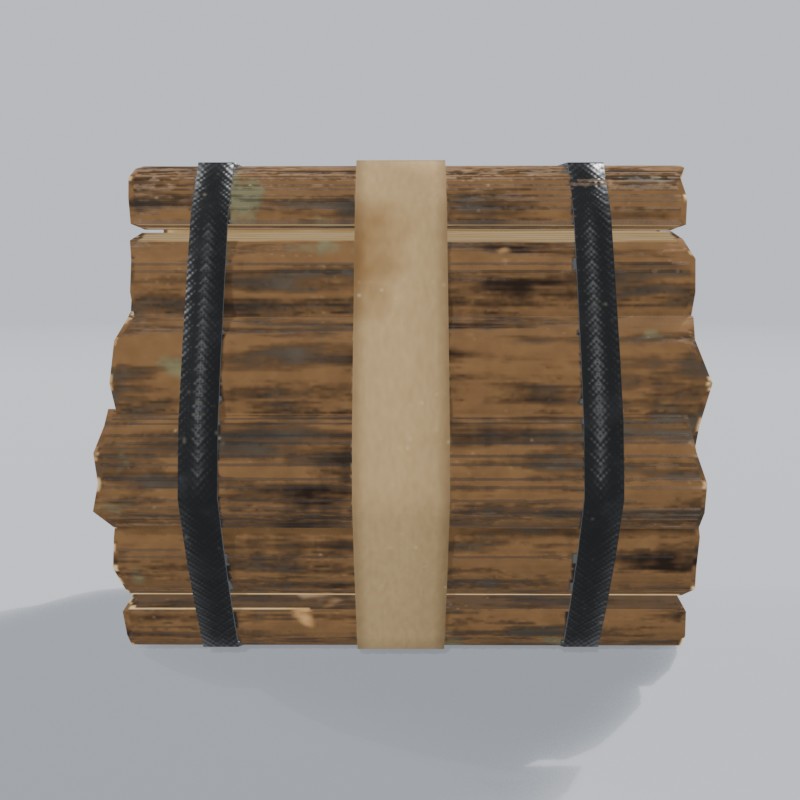 Store-bought firewood bundle, back view