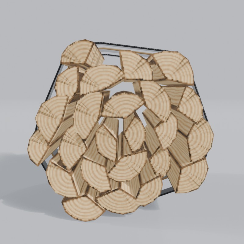Store-bought firewood bundle, left view