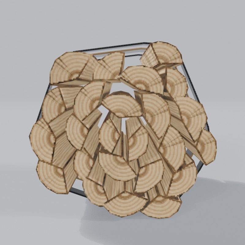 Store-bought firewood bundle, right view