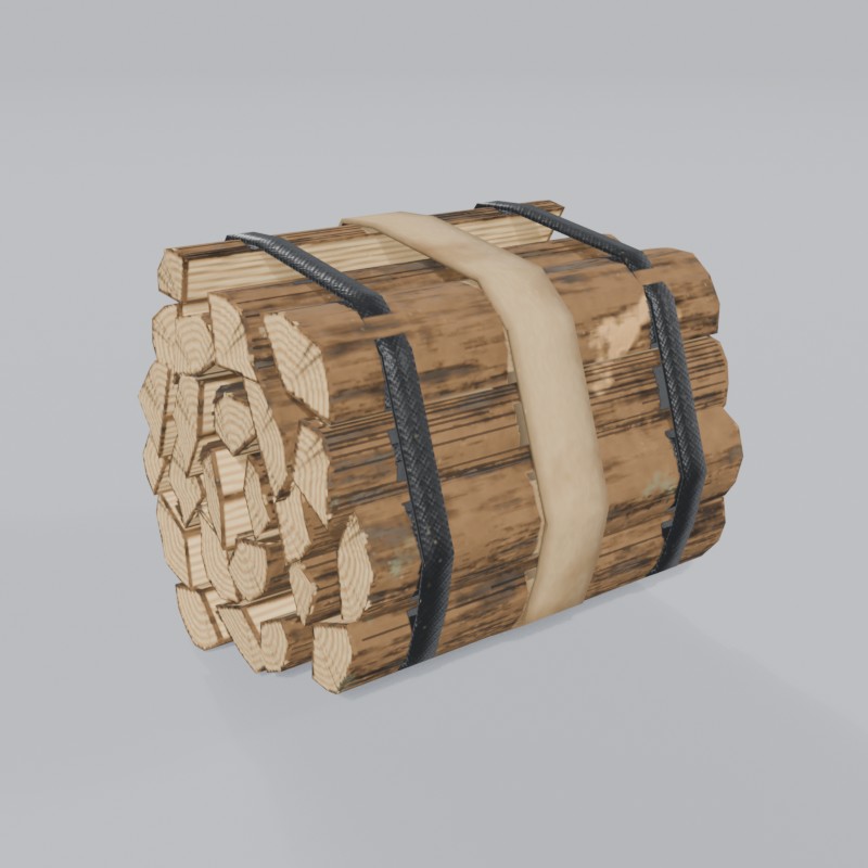 Store-bought firewood bundle, three-quarter view