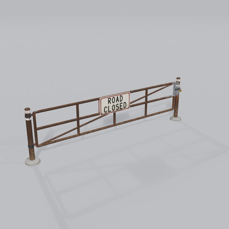 Brown pipe swing gate, three-quarter view
