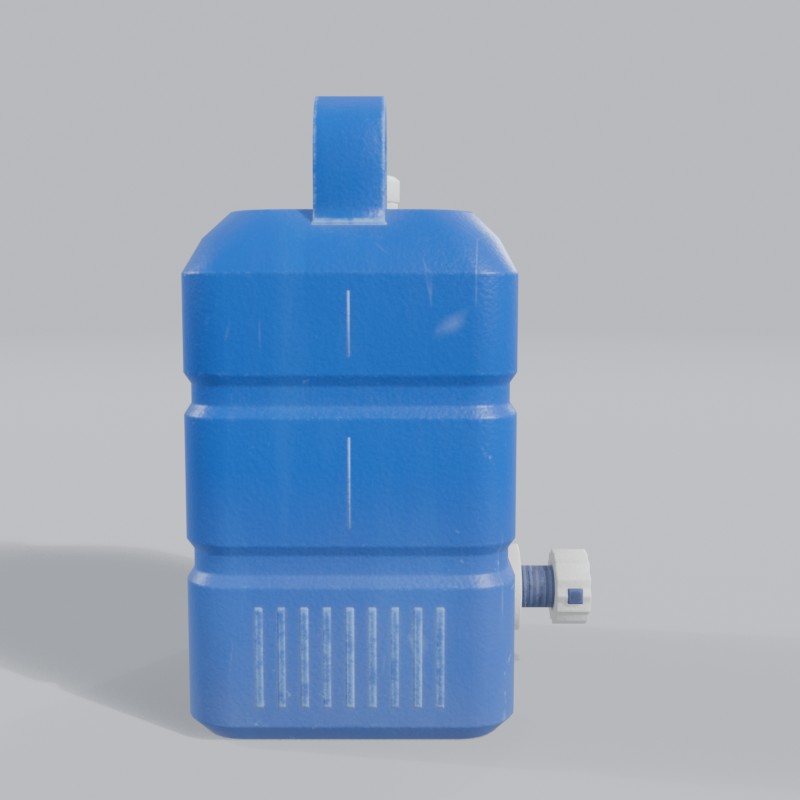 7-gallon blue water jug, left view