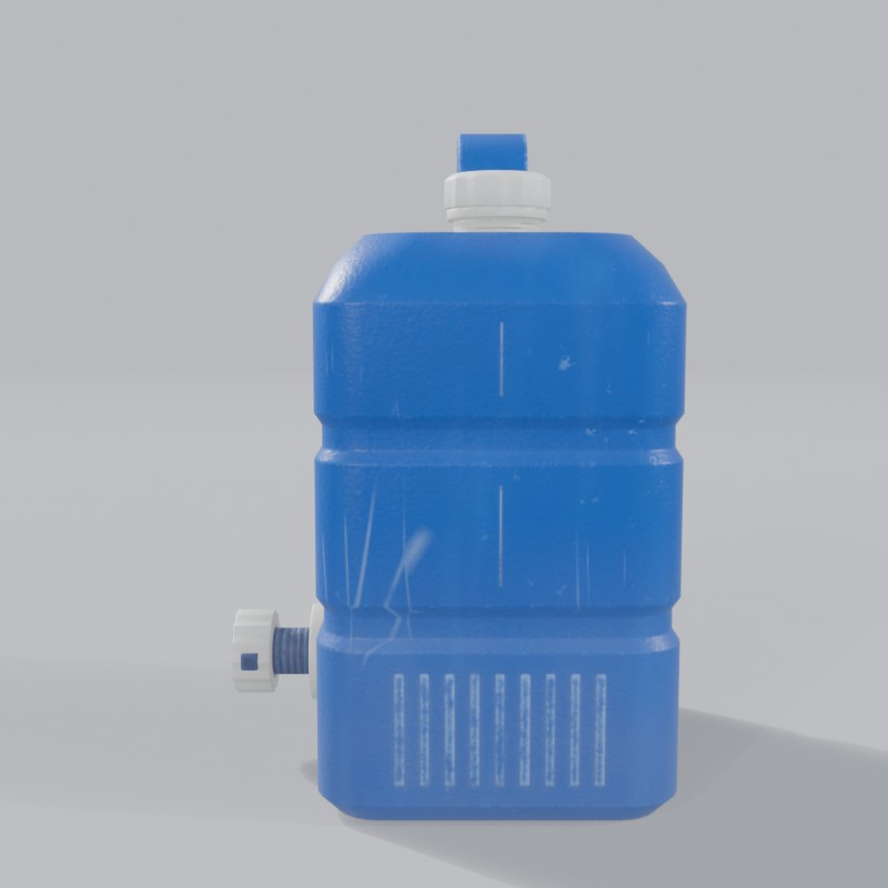7-gallon blue water jug, right view