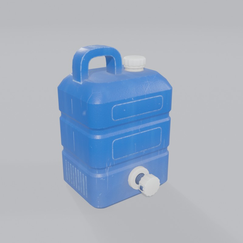 7-gallon blue water jug, three-quarter view