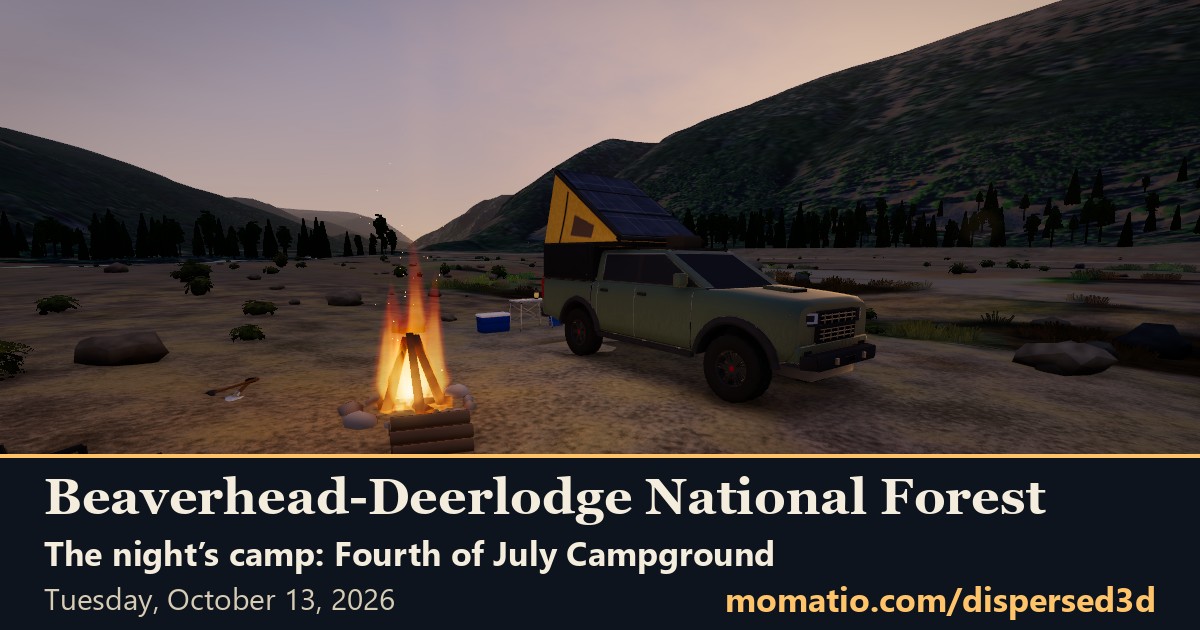 The game’s view of Fourth of July Campground in Beaverhead-Deerlodge National Forest