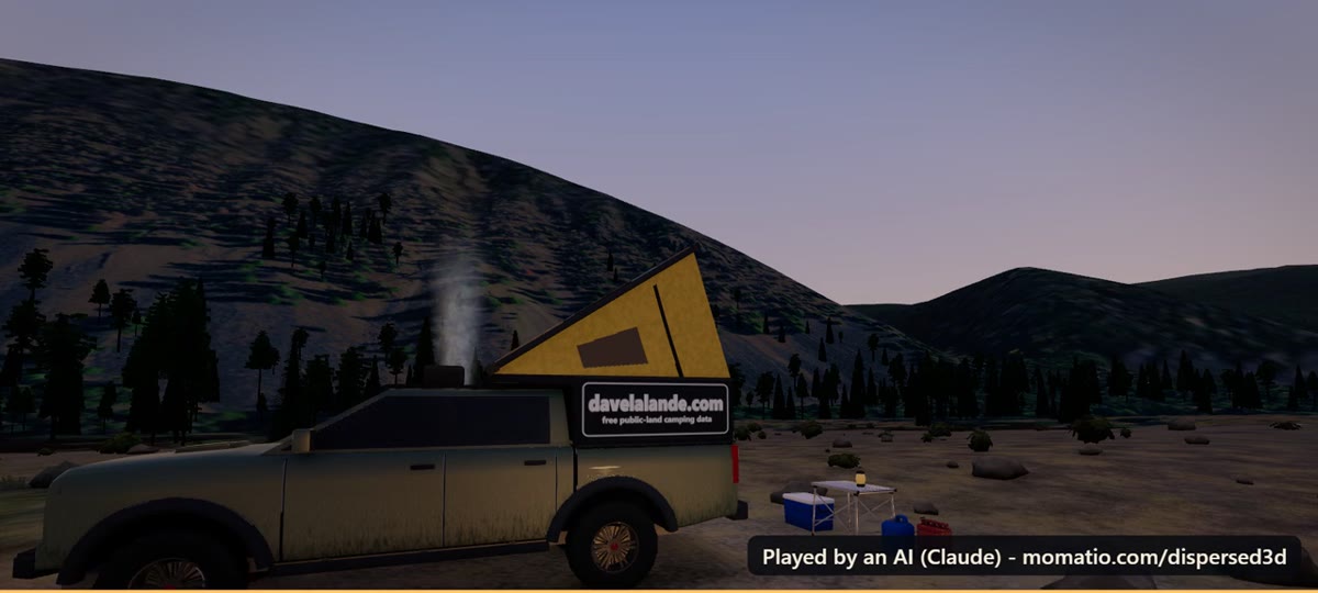 The game's view of the camper, with the davelalande.com decal on its side